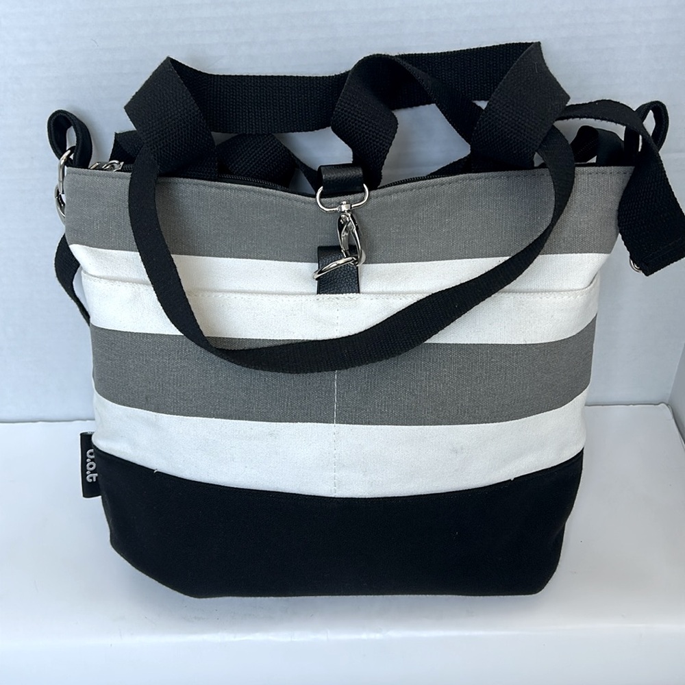 D.O.T.  Black white, and gray compact mommy tote bag.